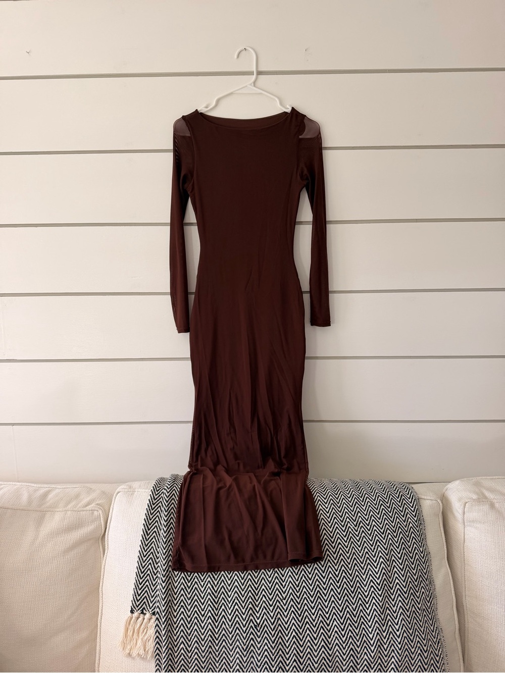 Women's Long Sleeve Brown Bodycon Maxi Dress